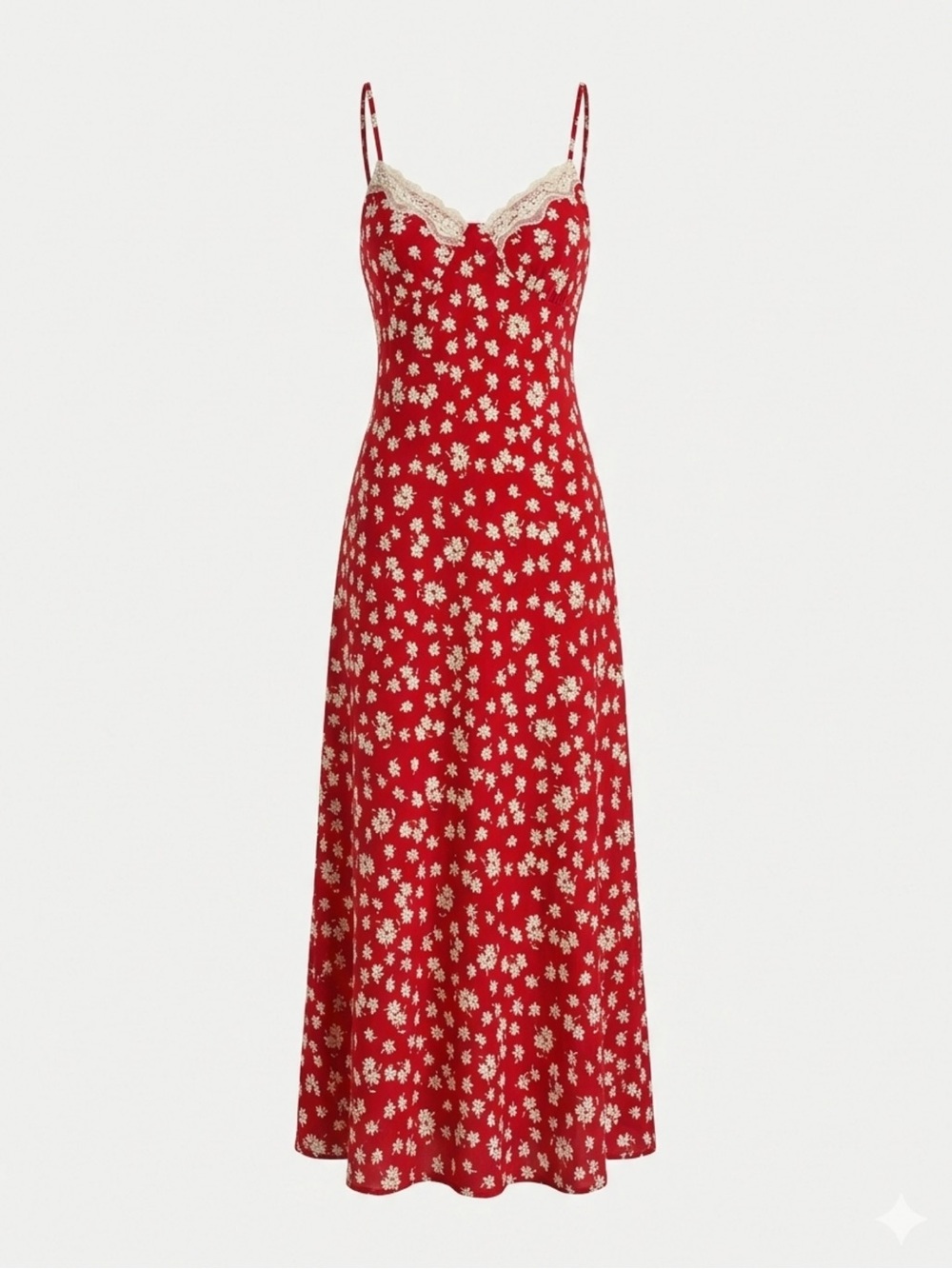 Red Floral Lace-Trim Slip Dress